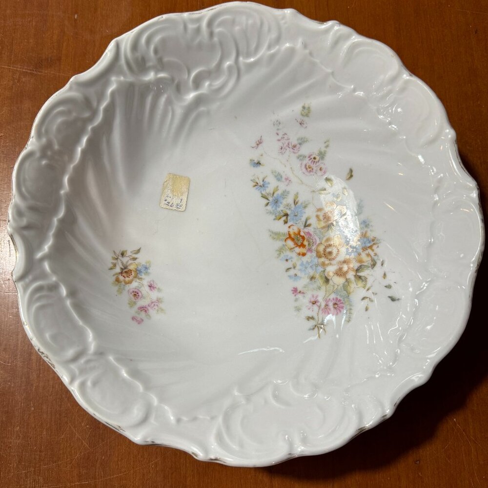 Vintage (Limoges?) porcelain floral serving bowl